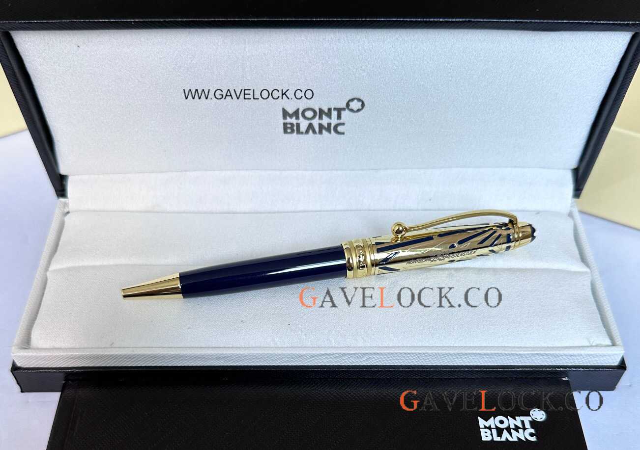 New Copy Mont blanc 100 Meisterstück Gold-Blue Ballpoint Pen 164 Size